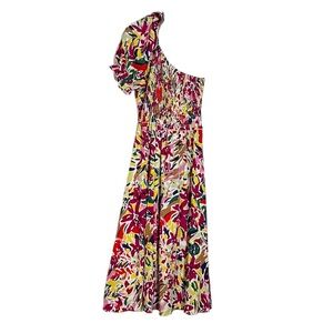 Jodifl Floral Maxi Dress One Shoulder Ruffle Size Medium Colorful Artsy Summer